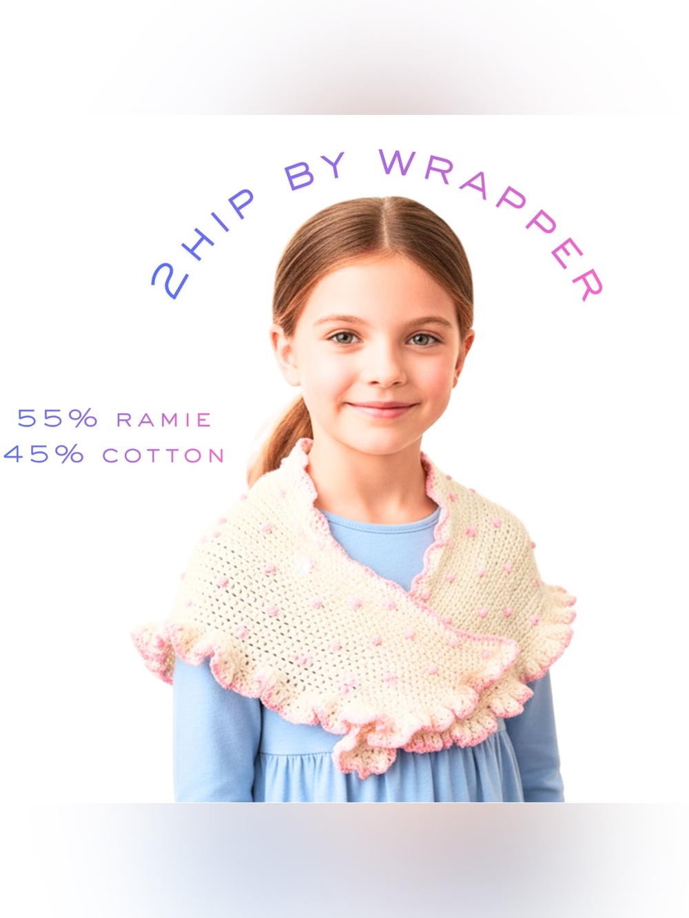 2Hip by Wrapper Girls Beige Pink Knit Shawl Wrap One Size 55% Ramie 45% Cotton‎